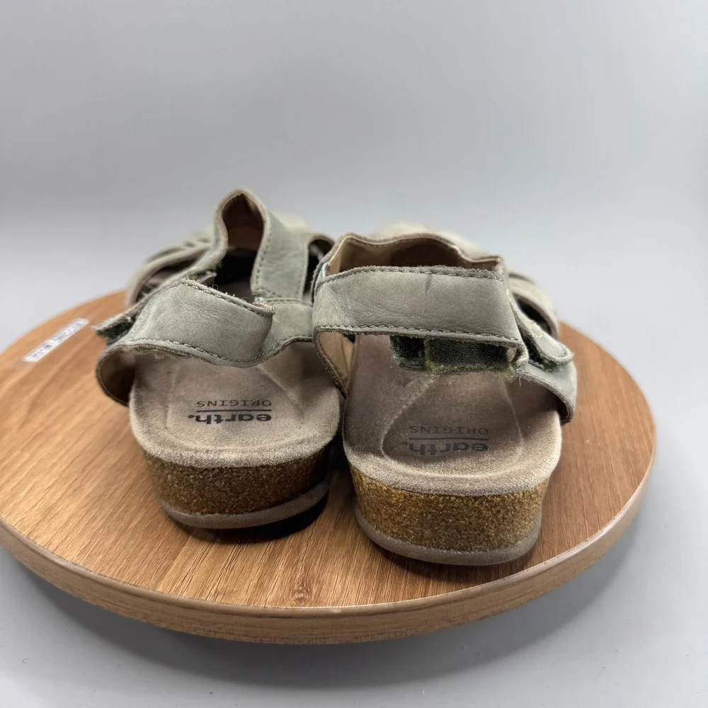 Earth Origins Birdine Sandals 8.5 Wide Sage Green Leather Boho Comfort Slingback